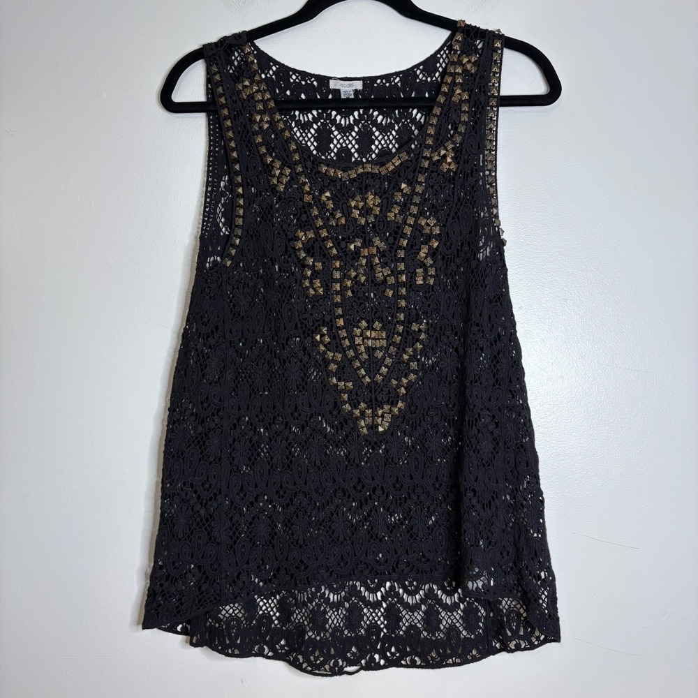 Ecote Black Crochet Embellished Tank Top Womens‎ Size Medium Boho Festival